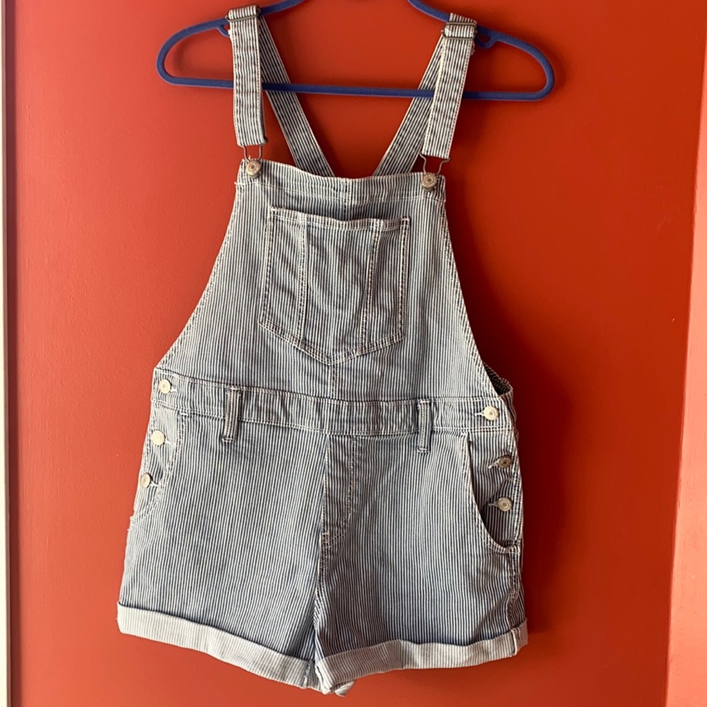 Pinstripe denim overalls